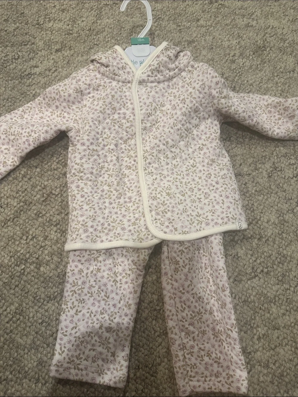 Carter's Quilted Hooded Floral Jacket and Pants Set - Pink and Cream